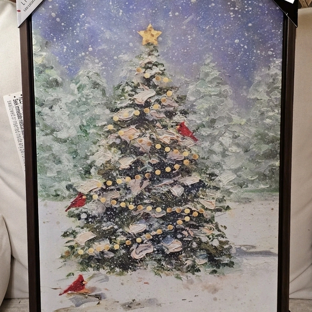 Framed Holiday Tree Art with Gold Accents